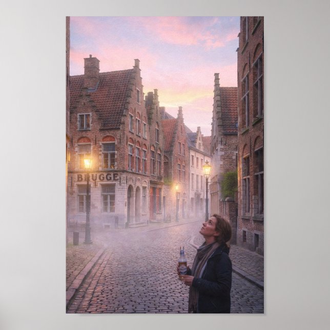 Dreamy Bruges Cobblestone Twilight Poster (Front)