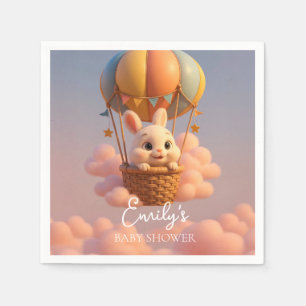 Dreamy Bunny Hot Air Balloon with Pink Clouds Napkins