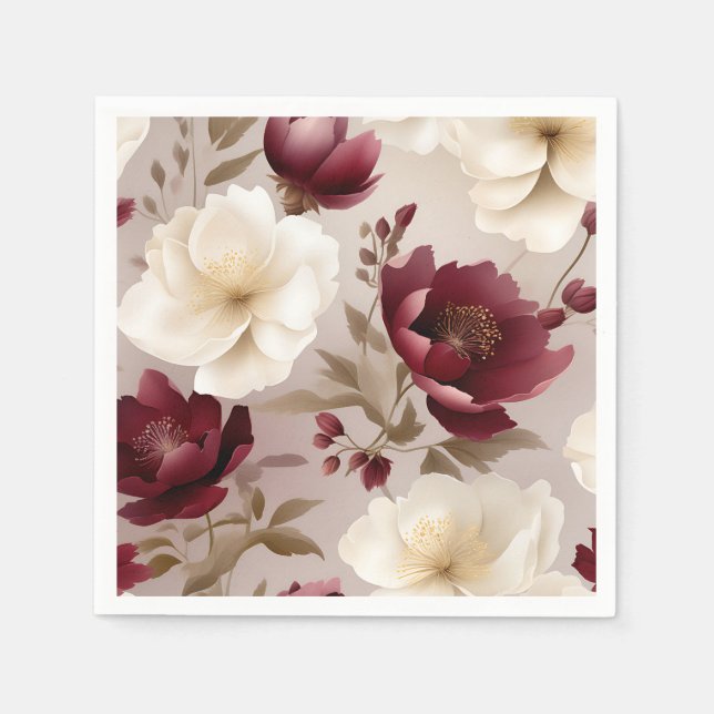 Dreamy Burgundy Flowers Napkins (Front)