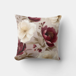 Dreamy Burgundy Flowers Throw Pillow