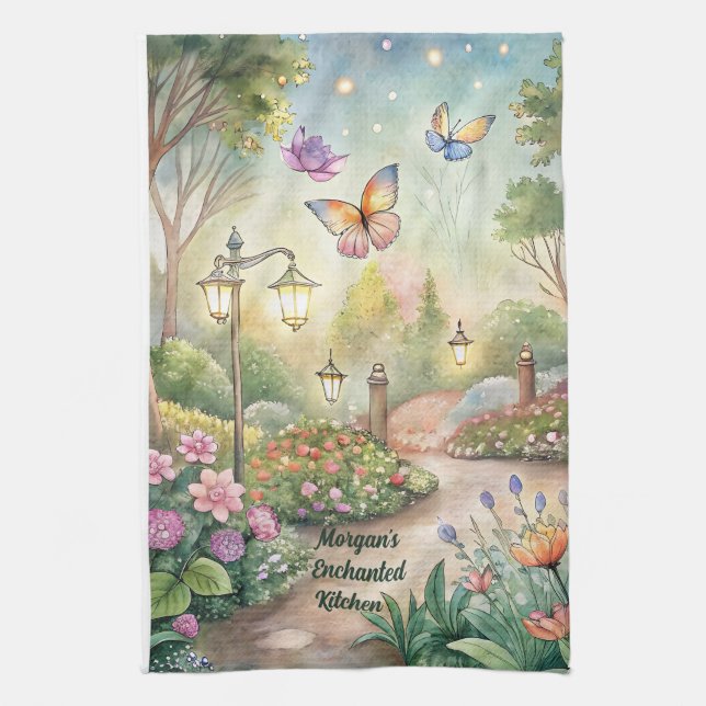 Dreamy Butterfly Garden Path - Enchanted Garden Kitchen Towel (Vertical)