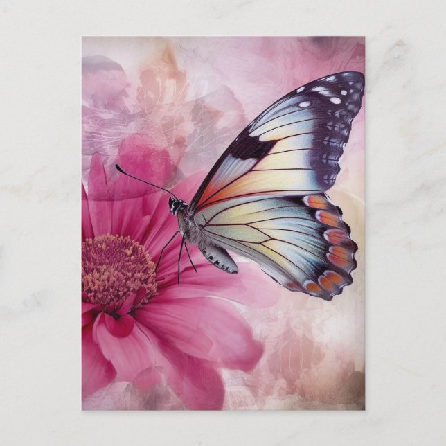 Dreamy Butterfly on Floral Canvas Postcard (Front)