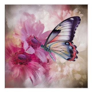 Dreamy Butterfly with Pink Flowers Acrylic Print