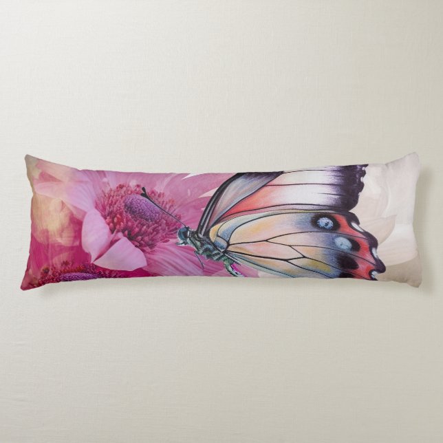 Dreamy Butterfly with Pink Flowers  Body Pillow (Front)
