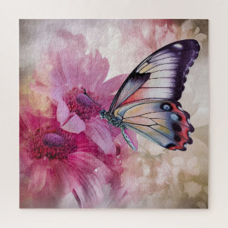 Dreamy Butterfly with Pink Flowers Jigsaw Puzzle