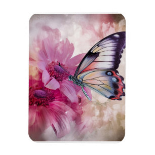 Dreamy Butterfly with Pink Flowers Magnet