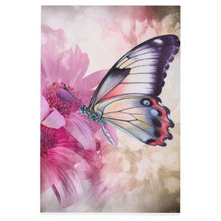 Dreamy Butterfly with Pink Flowers Metal Print