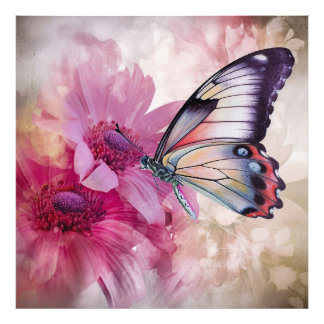 Dreamy Butterfly with Pink Flowers Photo Print
