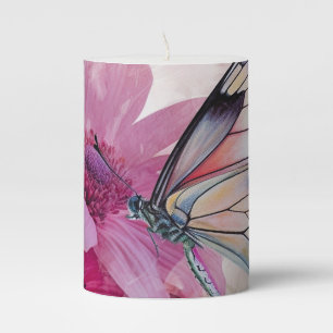 Dreamy Butterfly with Pink Flowers  Pillar Candle