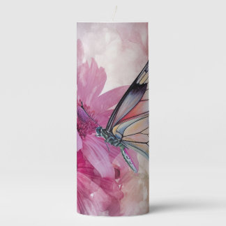 Dreamy Butterfly with Pink Flowers Pillar Candle