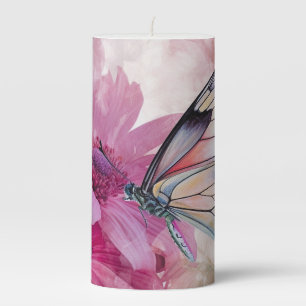 Dreamy Butterfly with Pink Flowers Pillar Candle