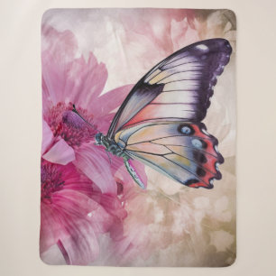 Dreamy Butterfly with Pink Flowers Sherpa Blanket
