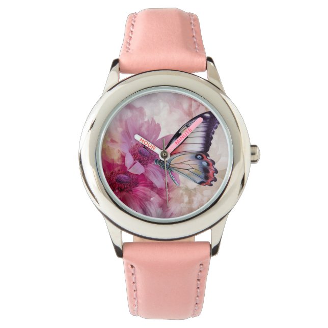 Dreamy Butterfly with Pink Flowers  Watch (Front)
