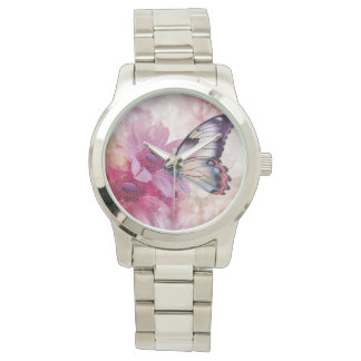 Dreamy Butterfly with Pink Flowers Watch