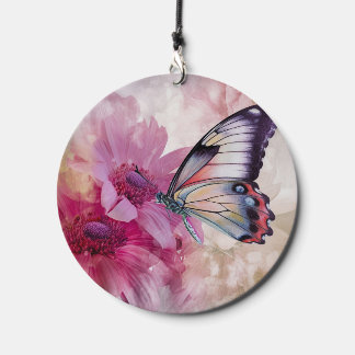 Dreamy Butterfly with Pink Flowers Wind Chime