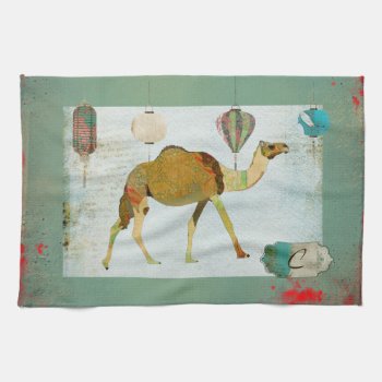 Dreamy Camel Monogram Turqoise & White  Towel by Greyszoo at Zazzle