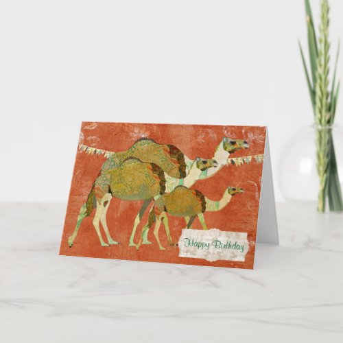 Dreamy Camels Ornate Amber  Birthday  Card