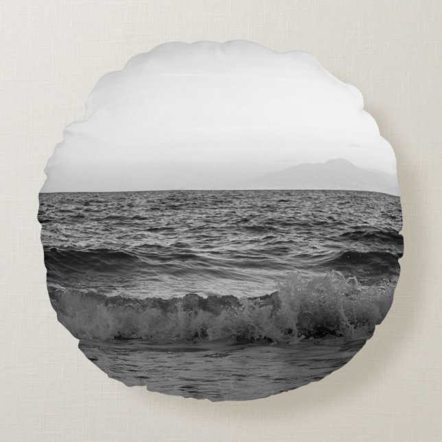Dreamy Capri Ocean Sunset View 2 -BW Round Pillow (Front)