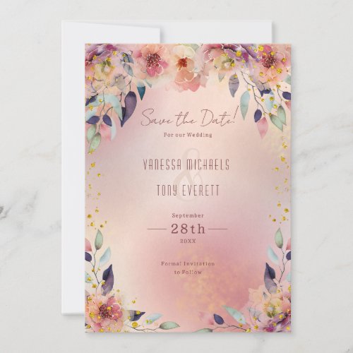 Dreamy Cascading Pink Floral Wedding Save the Date Invitation