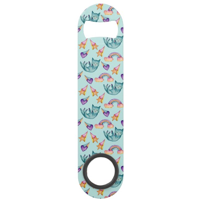 Dreamy Cat Floating in the Sky Watercolor Pattern