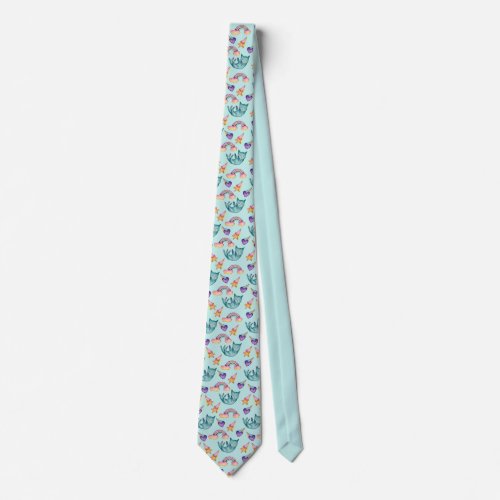 Dreamy Cat Floating in the Sky Watercolor Pattern Tie