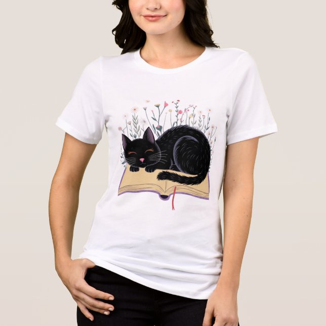 "Dreamy Cat on a Book" Tri-Blend Shirt (Front)