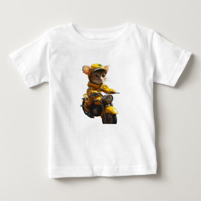 Dreamy Cat Riding a Bike Baby T-Shirt (Front)
