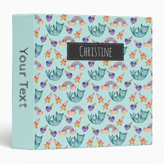 Dreamy Cat Watercolor Pattern | Add Your Name Binder (Front/Spine)