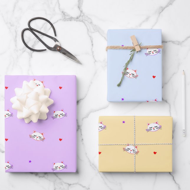 Dreamy Cat Wrapping Paper Set (Front)