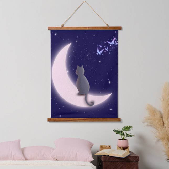 Dreamy Celestial Cat Design Hanging Tapestry (Bedroom)