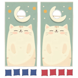Dreamy Celestial Cat Moon & Stars Cornhole Set