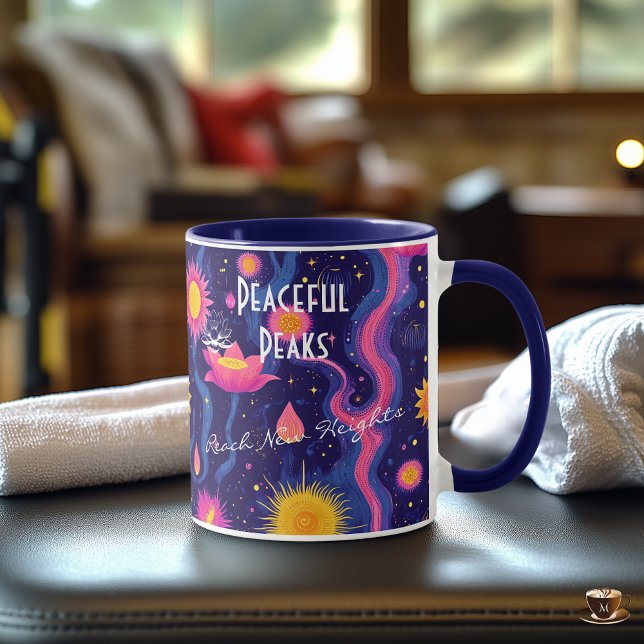 Dreamy celestial floral art in deep blue tones mug (Creator Uploaded)