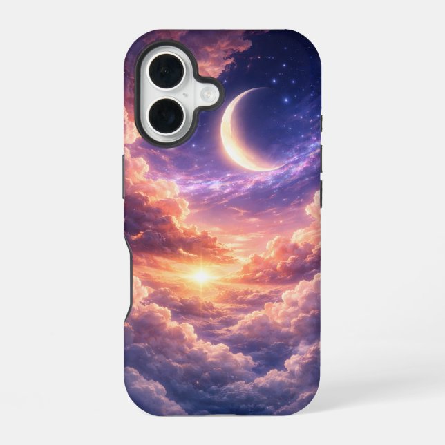 Dreamy Celestial Sky with Moon and Clouds Iphone Case (Back)
