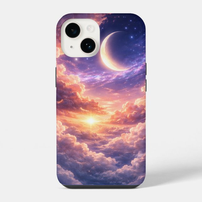 Dreamy Celestial Sky with Moon and Clouds iPhone Case (Back)