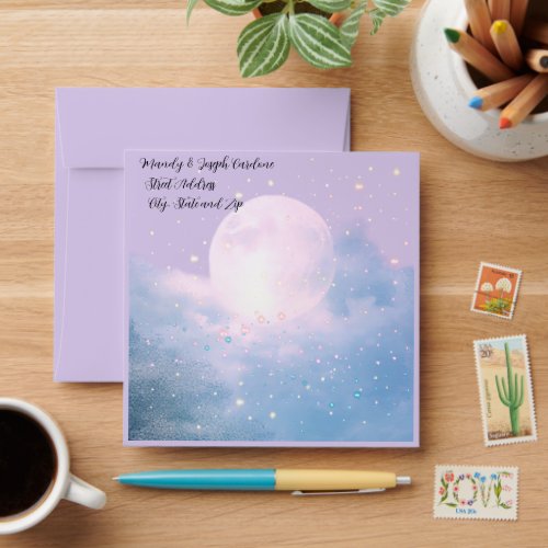 Dreamy celestial wedding bathed in moonlight envelope