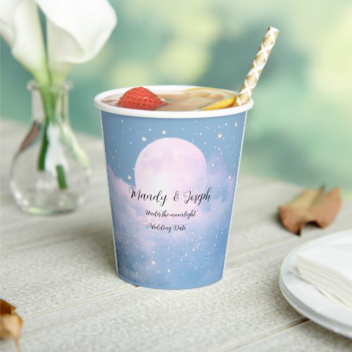 Dreamy celestial wedding bathed in moonlight paper cups