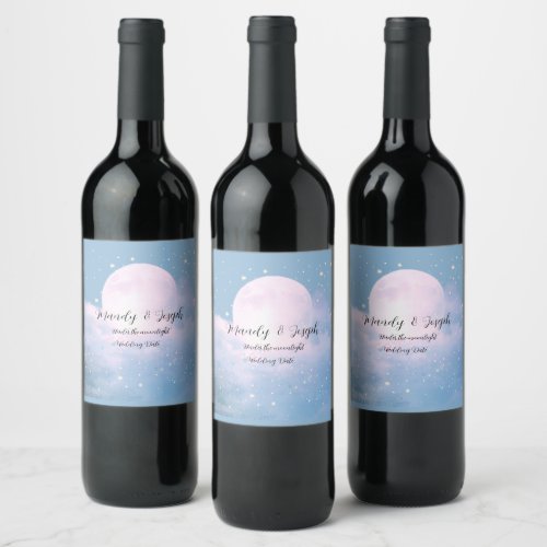 Dreamy celestial wedding bathed in moonlight wine label