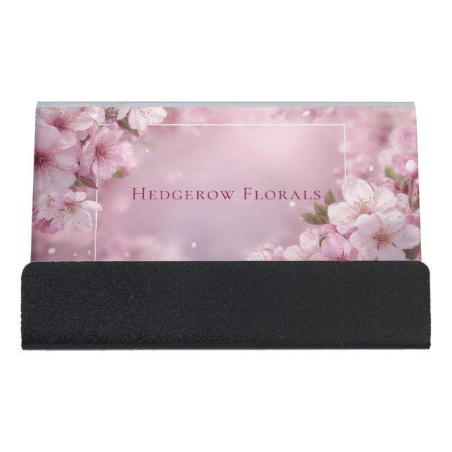 Dreamy Cherry Blossom Bokeh & Petals Desk Business Card Holder (Front)