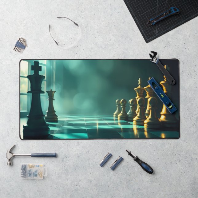Dreamy Chess Scene Desk Mat - Deep Teal Fantasy Gl (Workstation)