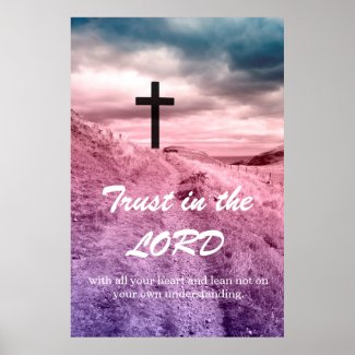 Dreamy Christian poster with cross and scripture
