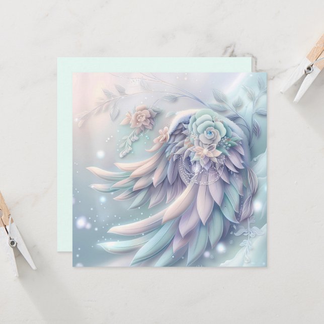 Dreamy Christmas Angel Wings Greeting Card (Front/Back In Situ)