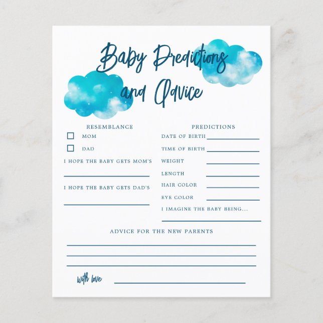 Dreamy Cloud Boy Baby Predictions & Advice Card (Front)