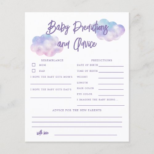 Dreamy Cloud Girl Baby Predictions  Advice Card