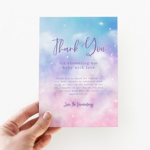 Dreamy Cloud Nine Girl Baby Shower Thank You Card