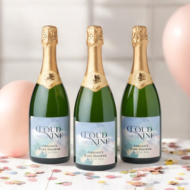 Dreamy Cloud Nine Pastel Baby Shower  Sparkling Wine Label (Creator Uploaded)