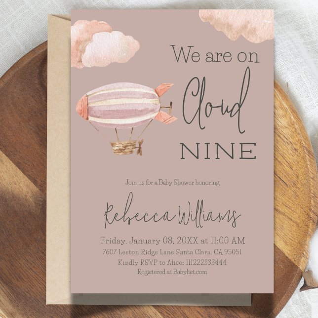 Dreamy Cloud Nine Sky Themed Beige Baby Shower Invitation (Creator Uploaded)