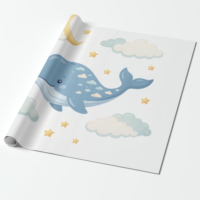 Dreamy Cloud Whale Wrapping Paper (Unrolled)