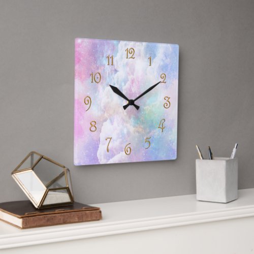 Dreamy Clouds and Stars Square Wall Clock