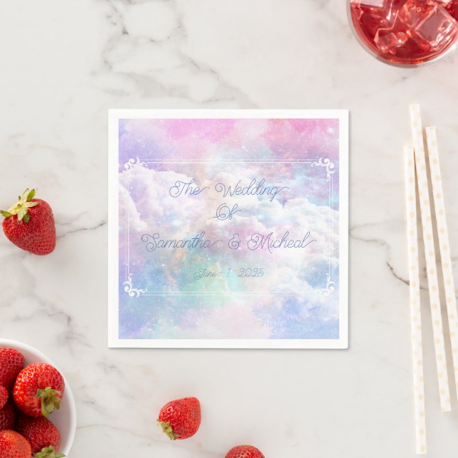 Dreamy Clouds and Stars Wedding Napkins (Insitu)