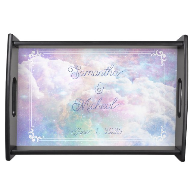 Dreamy Clouds and Stars Wedding Serving Tray (Front)